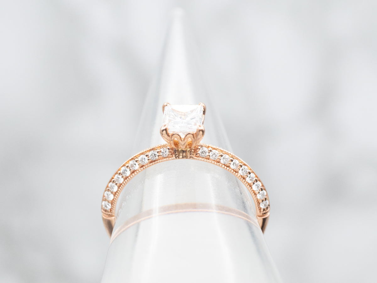 Modern Rose Gold Radiant Cut Diamond Engagement Ring