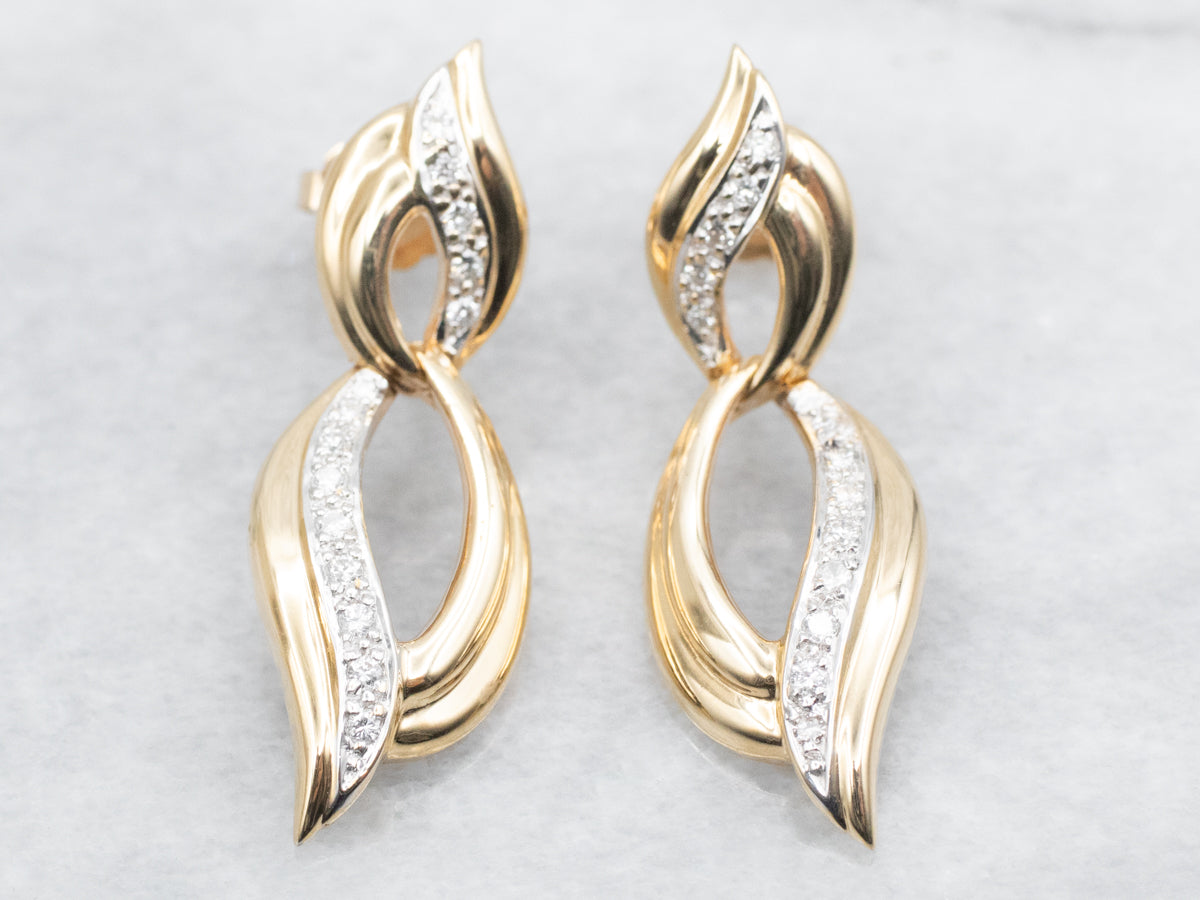 Diamond Swirl Stud Back Drop Earrings