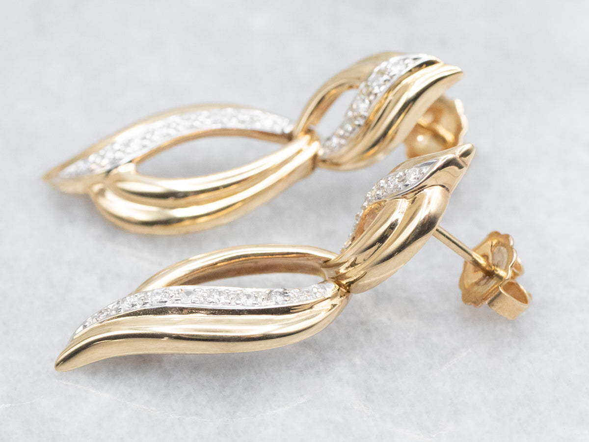 Diamond Swirl Stud Back Drop Earrings