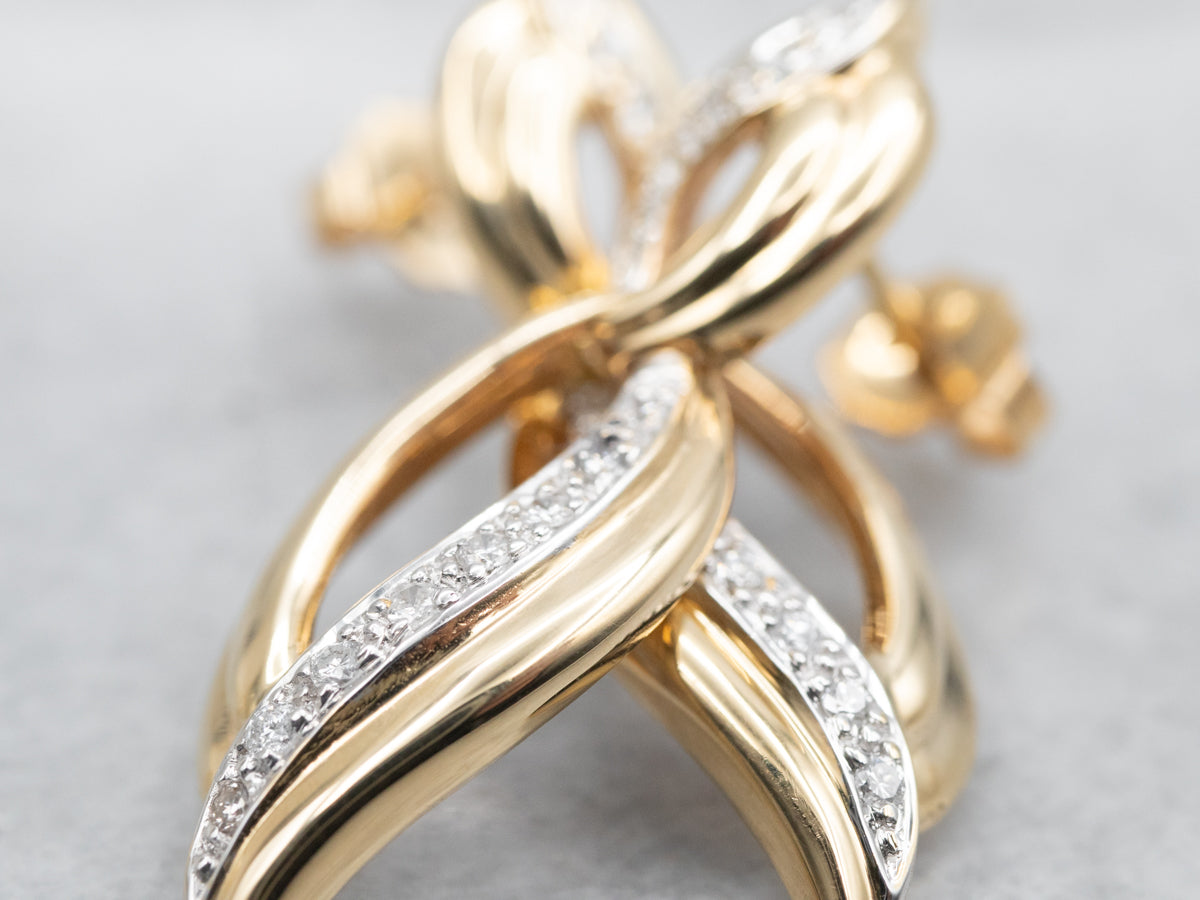 Diamond Swirl Stud Back Drop Earrings