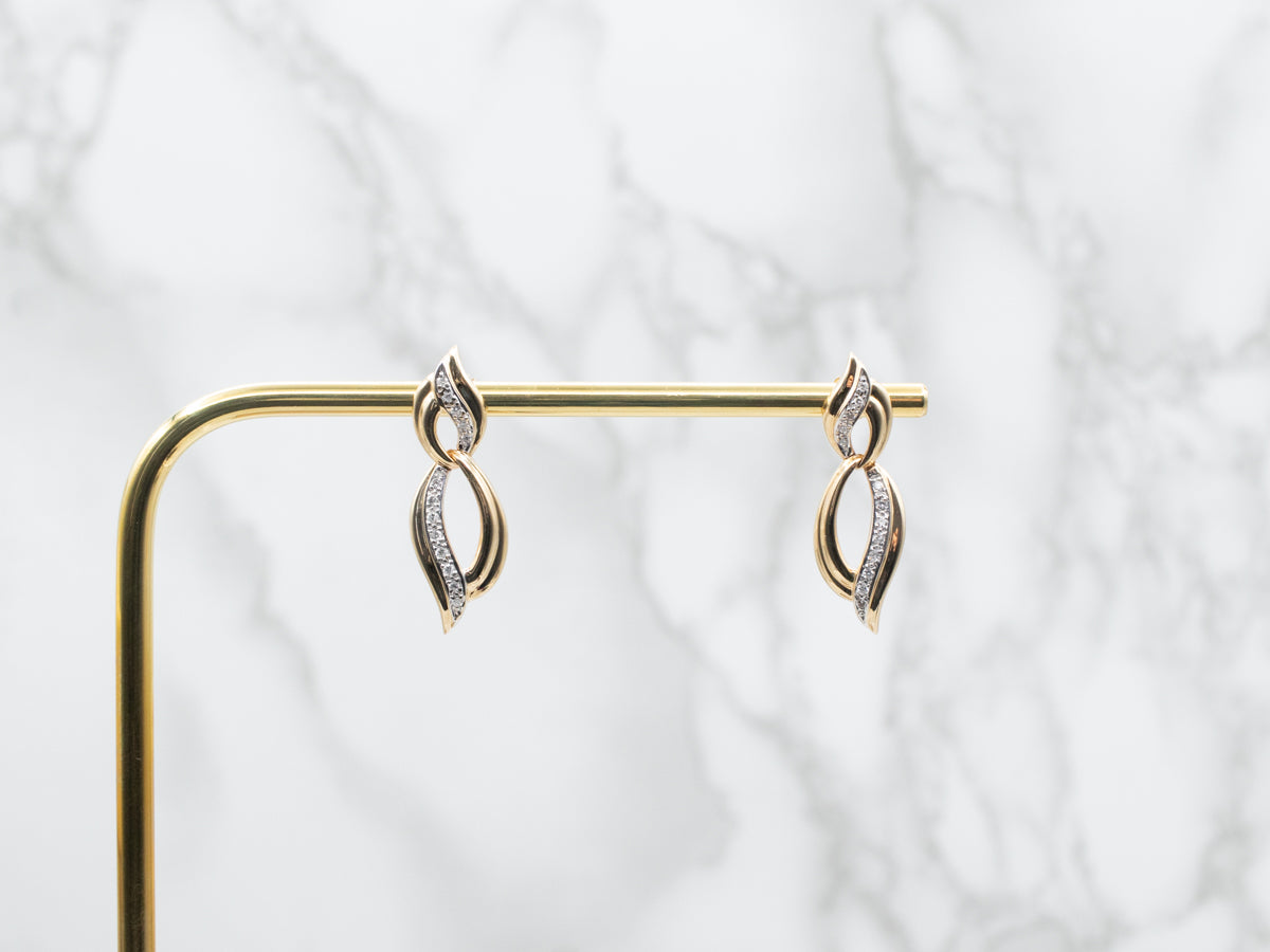 Diamond Swirl Stud Back Drop Earrings