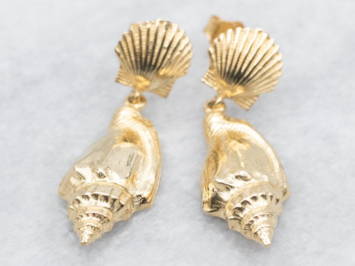 Scallop and Conch Shell Drop Earrings