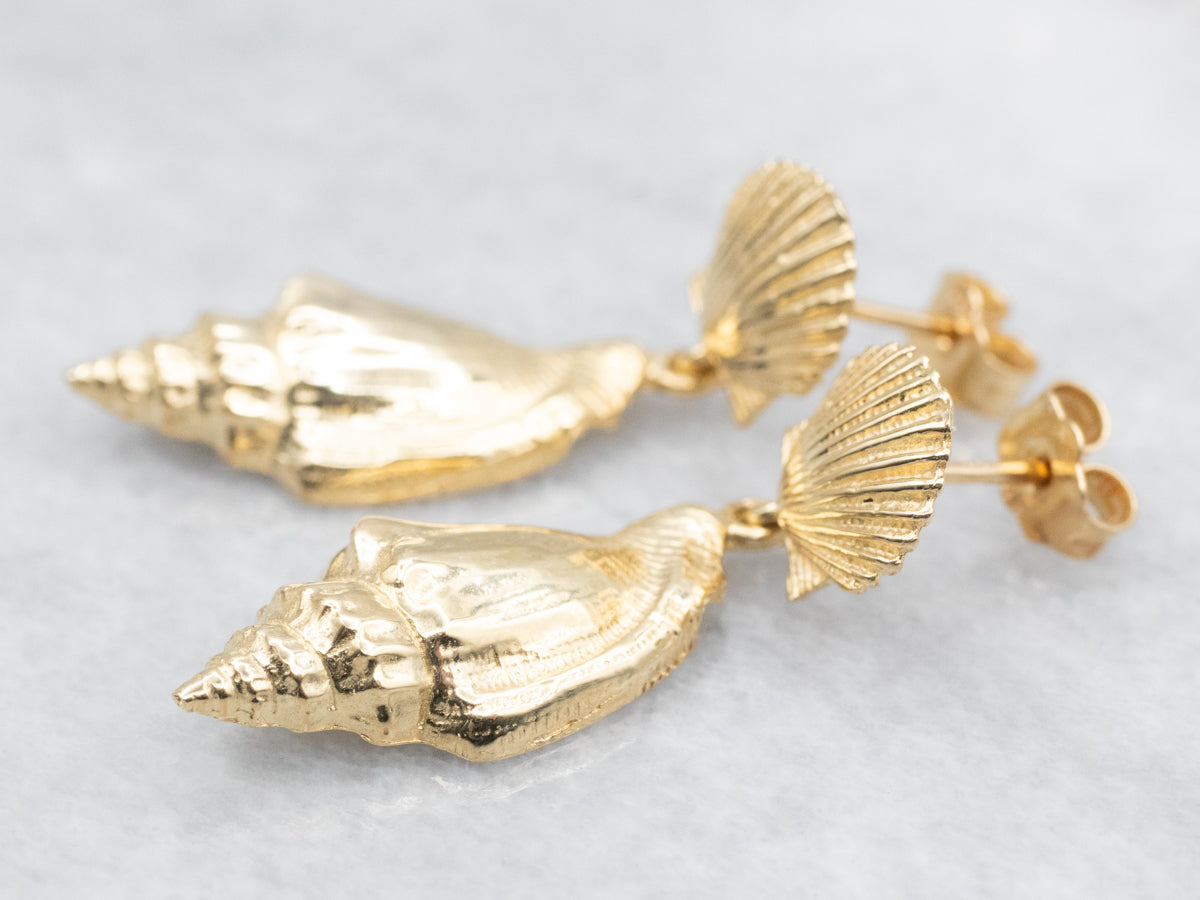 Scallop and Conch Shell Drop Earrings