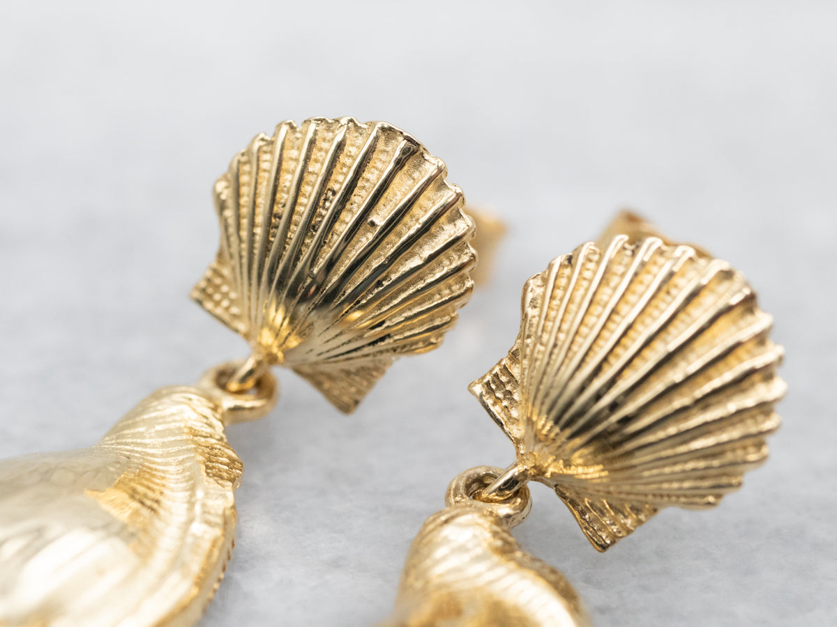 Scallop and Conch Shell Drop Earrings