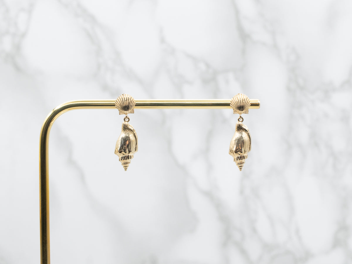 Scallop and Conch Shell Drop Earrings