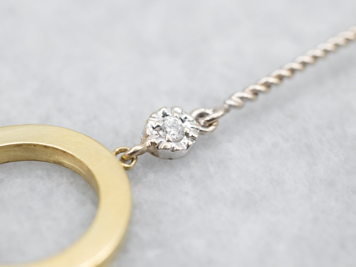 Long Twisted Bar and Circle Diamond Drop Earrings