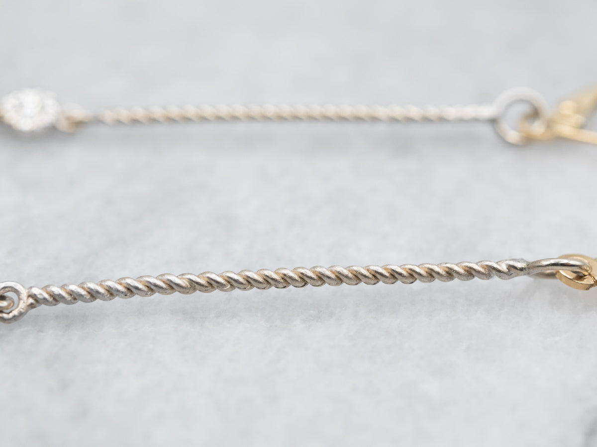 Long Twisted Bar and Circle Diamond Drop Earrings