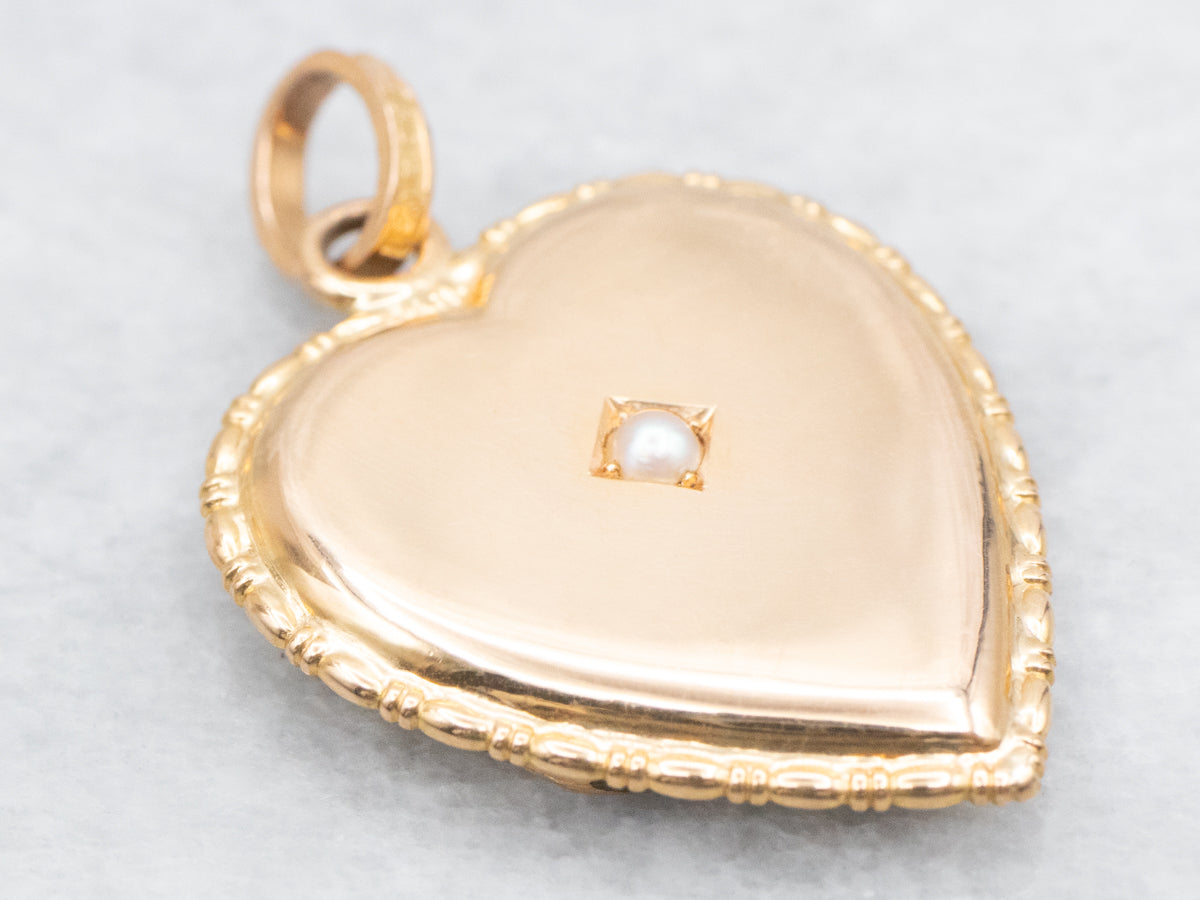 Vintage Heart Shaped Locket with Seed Pearl Accent