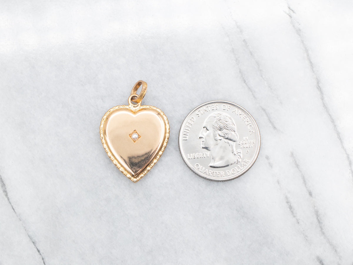 Vintage Heart Shaped Locket with Seed Pearl Accent