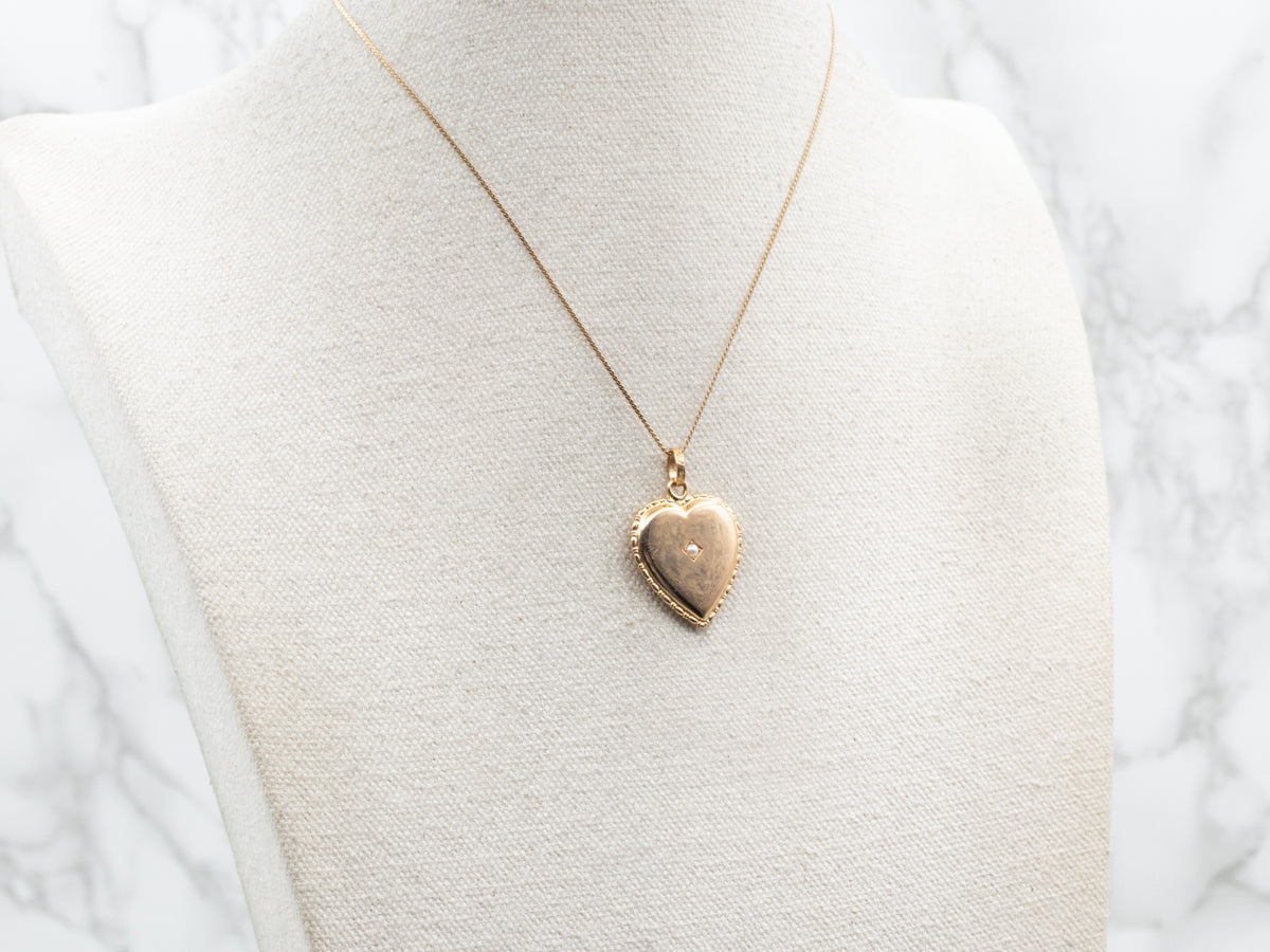 Vintage Heart Shaped Locket with Seed Pearl Accent