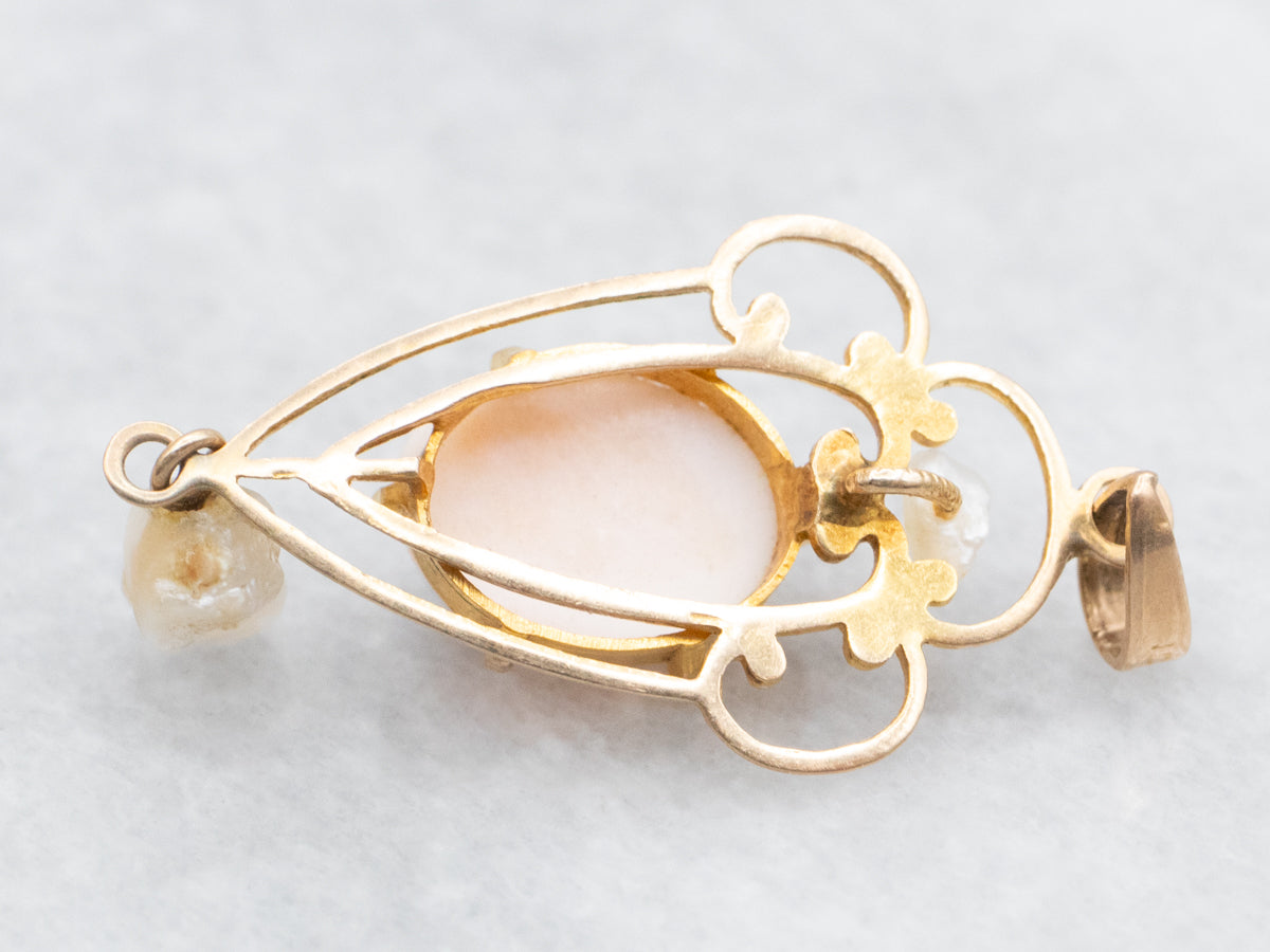 Art Nouveau Cameo and Pearl Lavalier Pendant