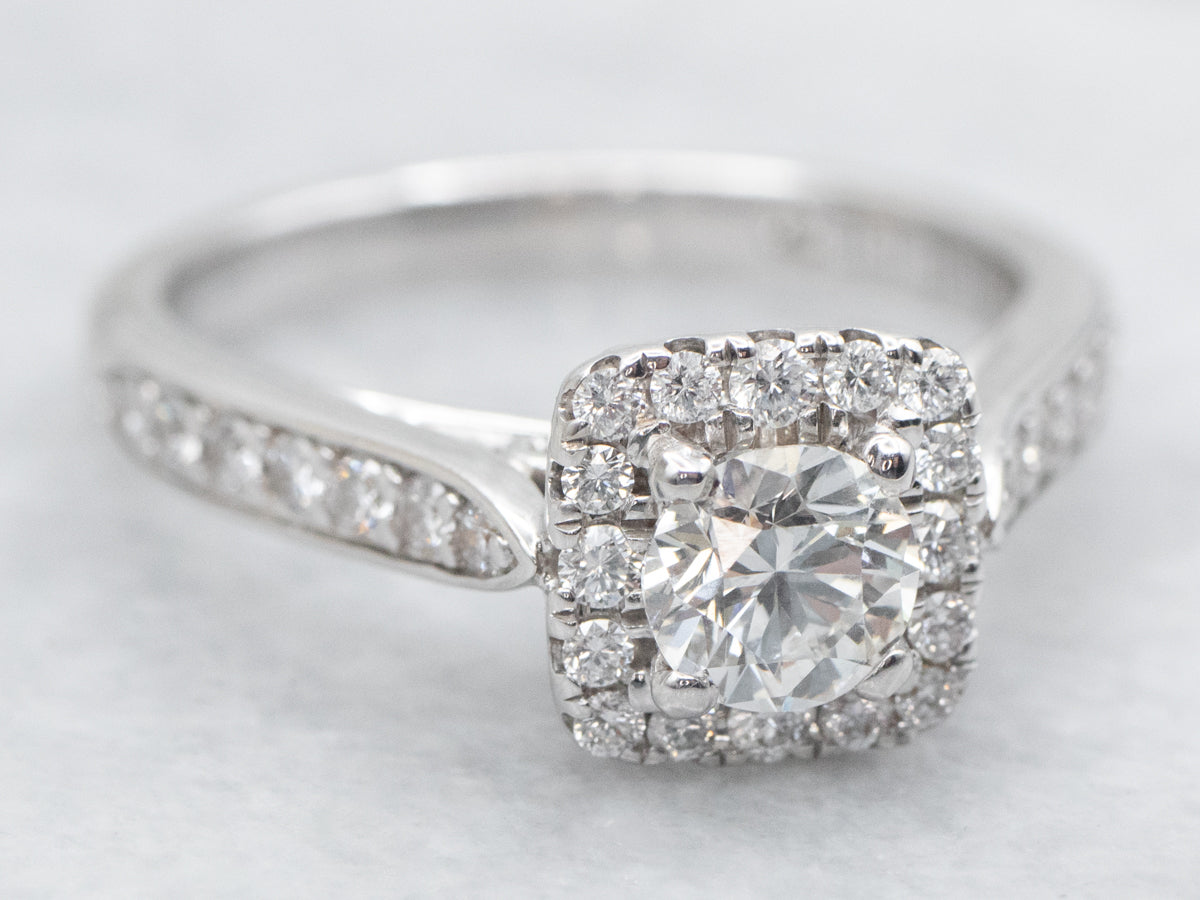 Modern Diamond Halo Engagement Ring with Hidden Diamond