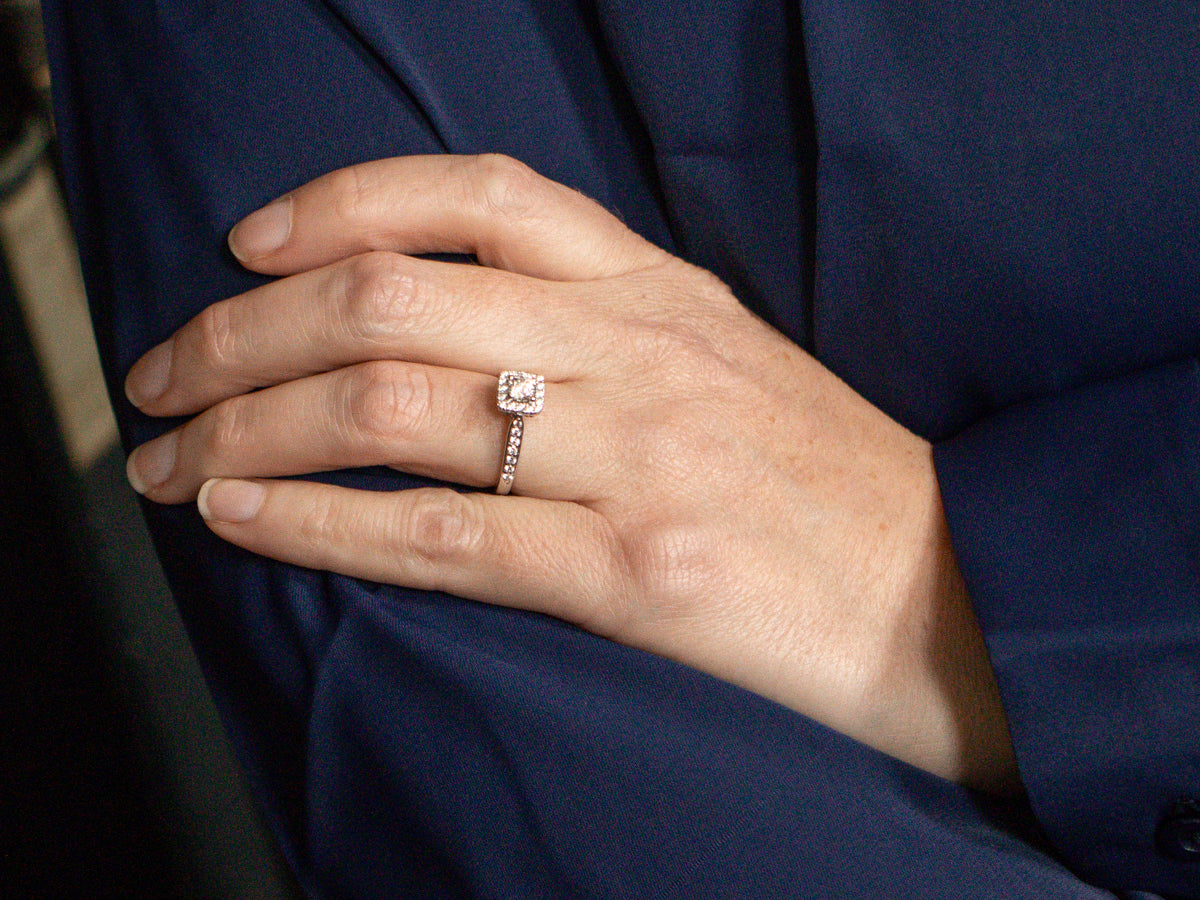 Modern Diamond Halo Engagement Ring with Hidden Diamond