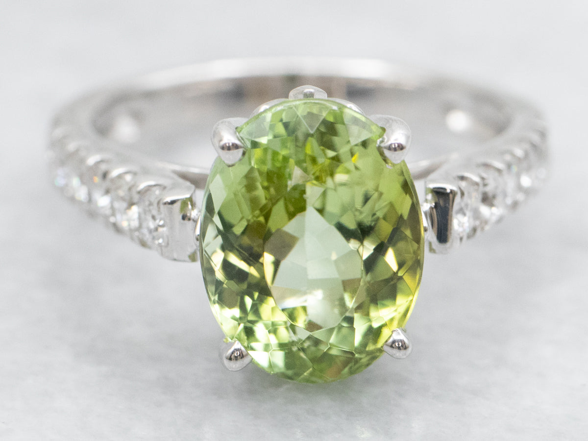 Modern Green Tourmaline and Diamond Ring