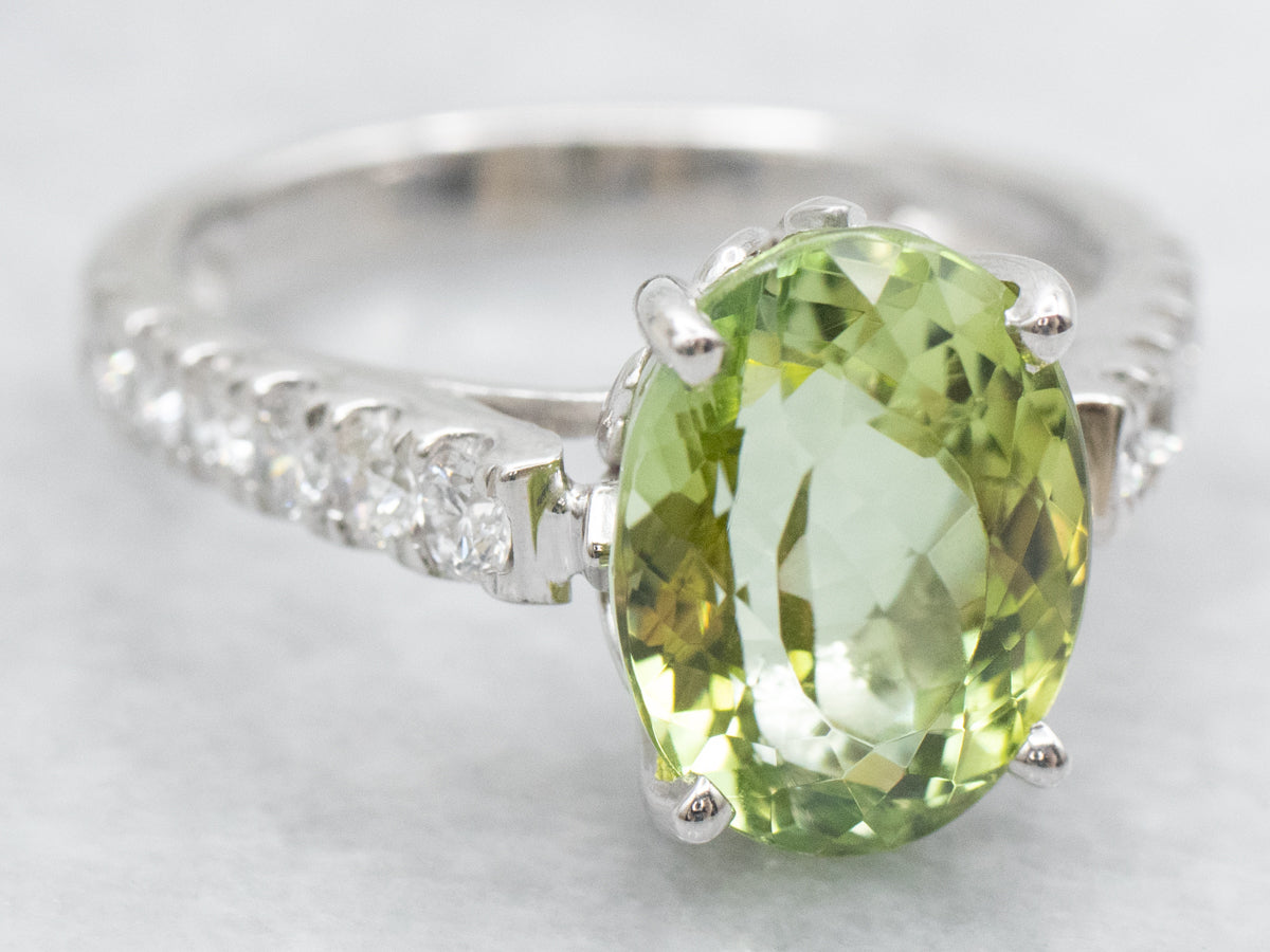 Modern Green Tourmaline and Diamond Ring