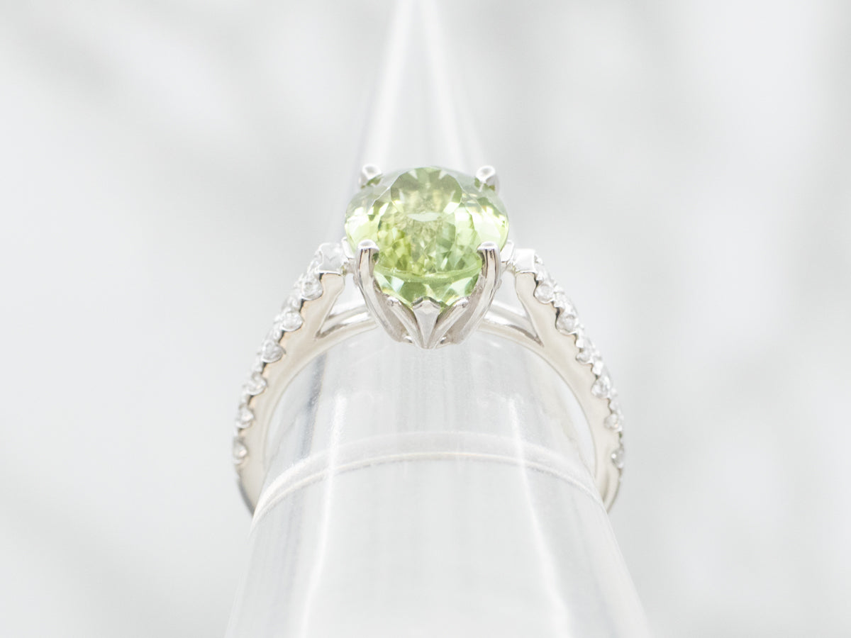 Modern Green Tourmaline and Diamond Ring