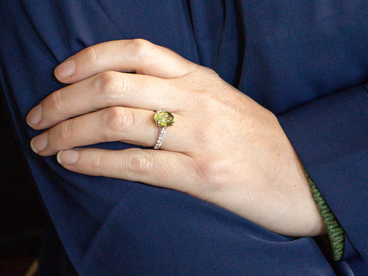 Modern Green Tourmaline and Diamond Ring