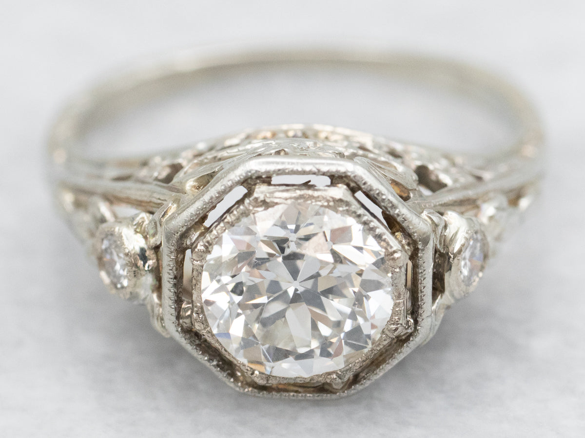Art Deco European Cut Diamond Engagement Ring