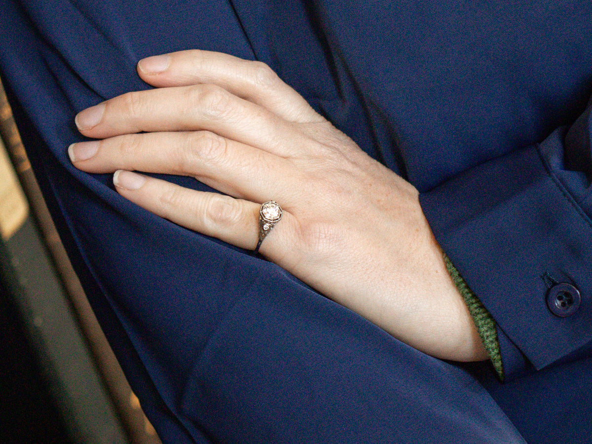 Art Deco European Cut Diamond Engagement Ring