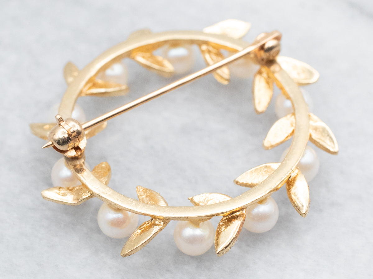 Vintage Botanical Saltwater Pearl Circle Pin