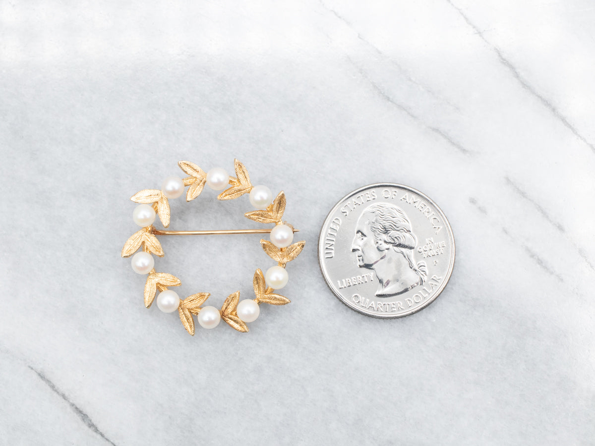 Vintage Botanical Saltwater Pearl Circle Pin