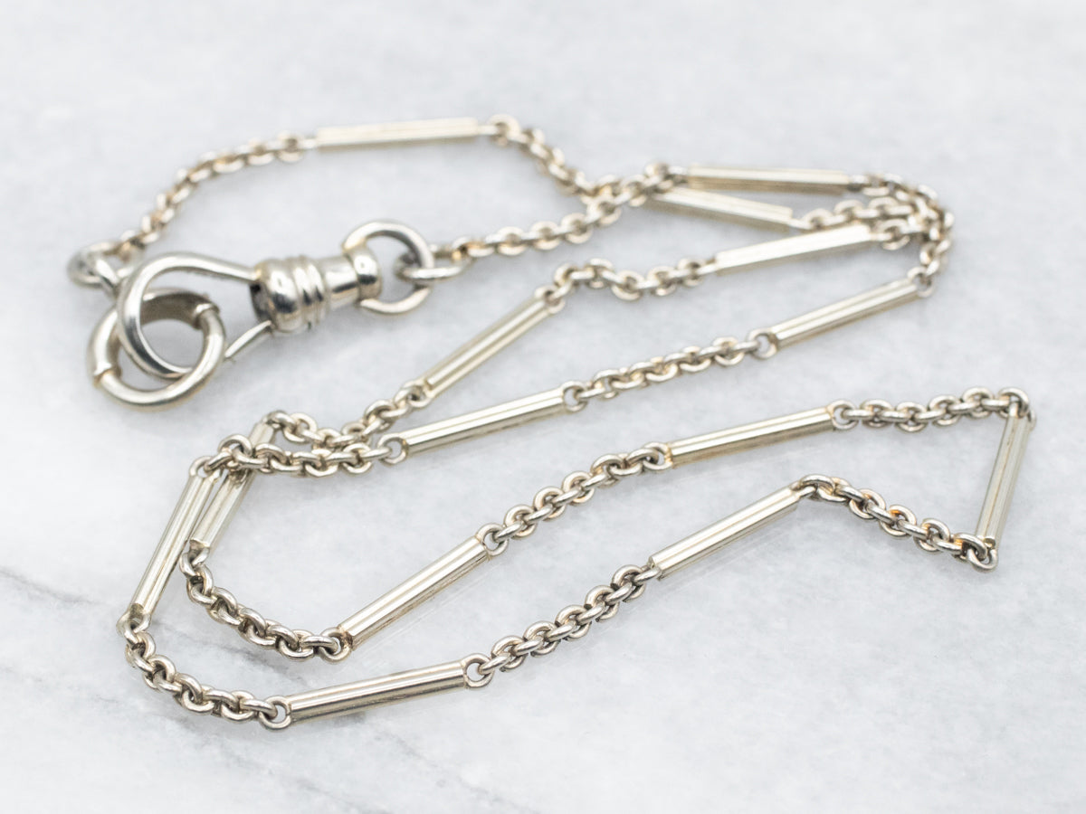 Retro 1940s White Gold Bar Link Pocket Watch Chain