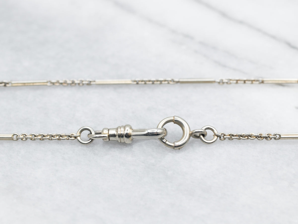 Retro 1940s White Gold Bar Link Pocket Watch Chain