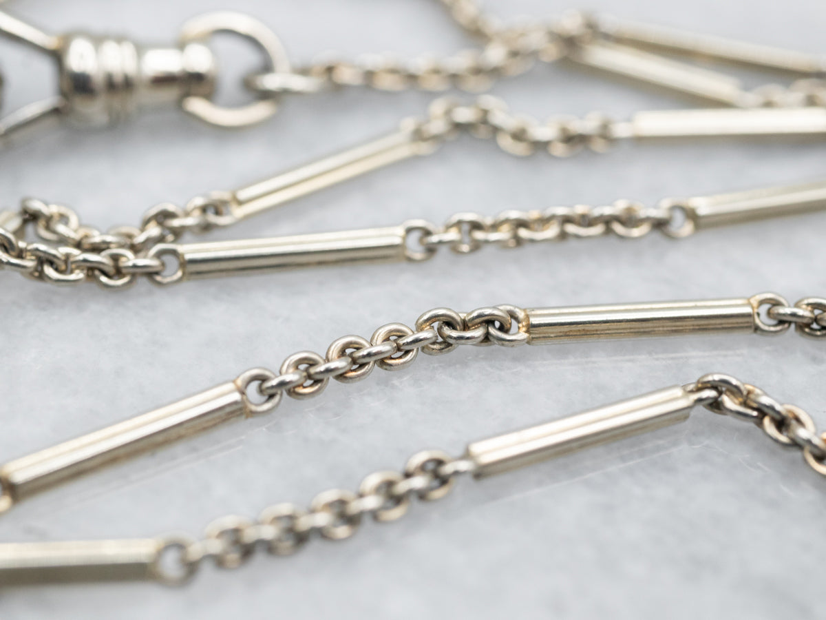 Retro 1940s White Gold Bar Link Pocket Watch Chain