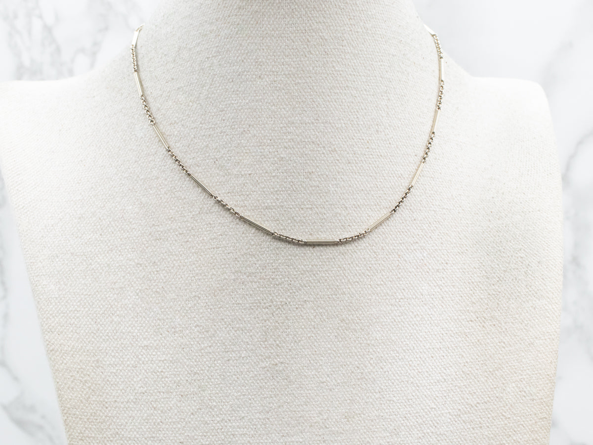 Retro 1940s White Gold Bar Link Pocket Watch Chain