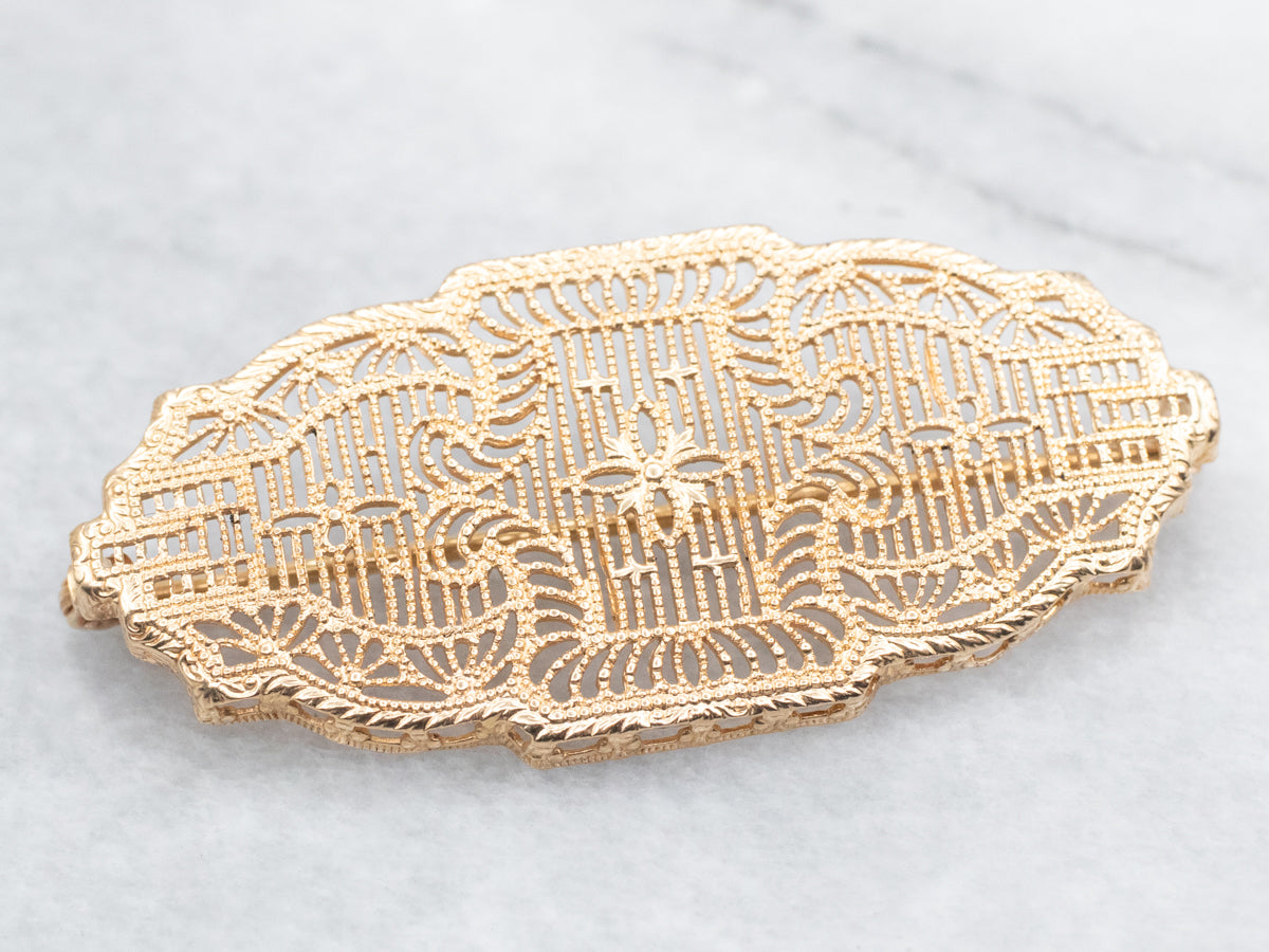 Gorgeous 1920's Floral Filigree Brooch