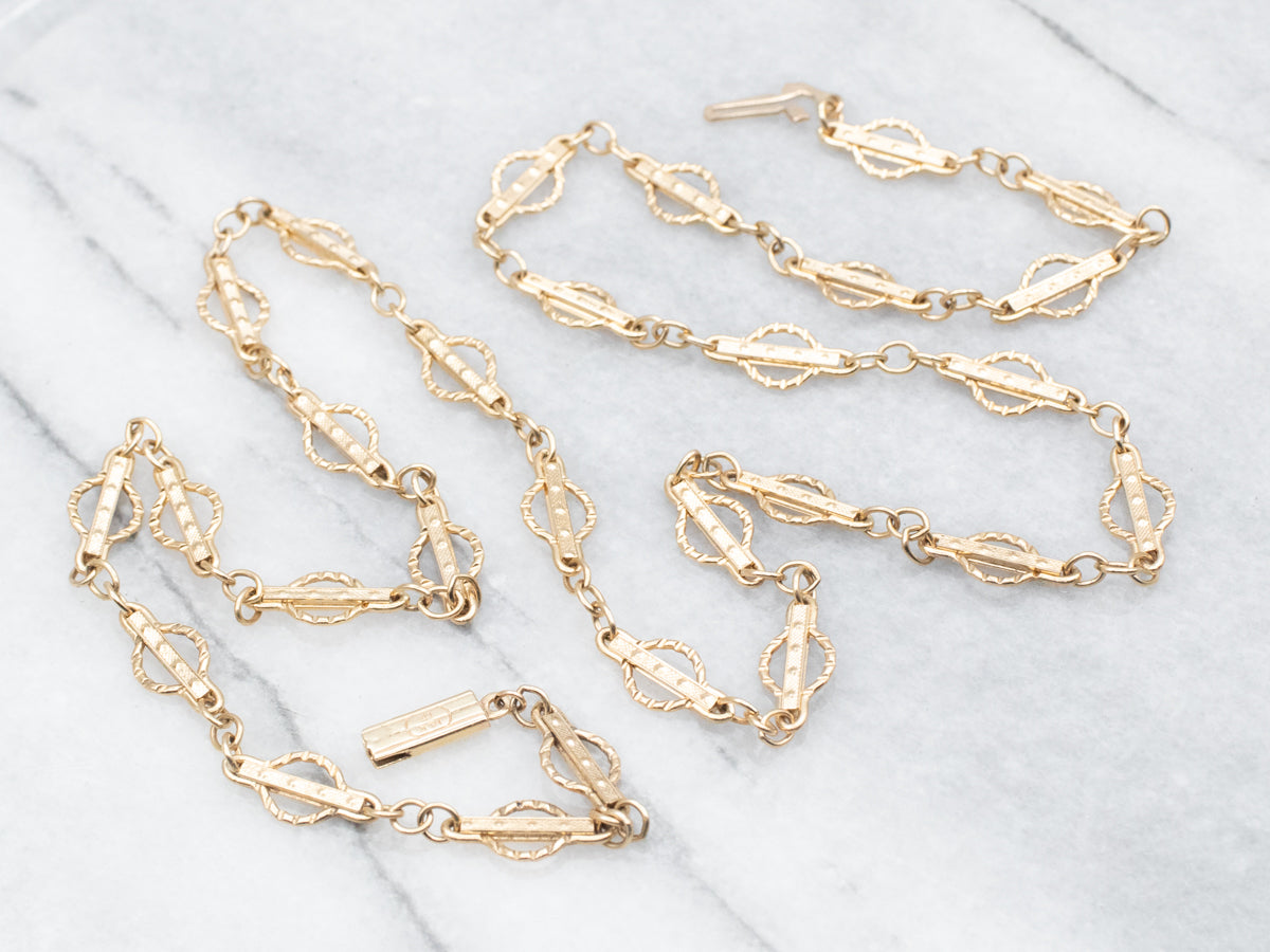 Long Yellow Gold Fancy Link Chain