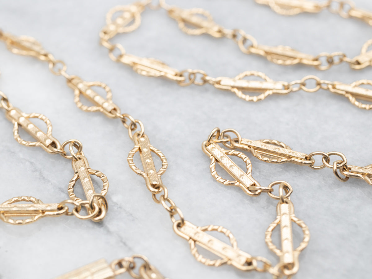 Long Yellow Gold Fancy Link Chain