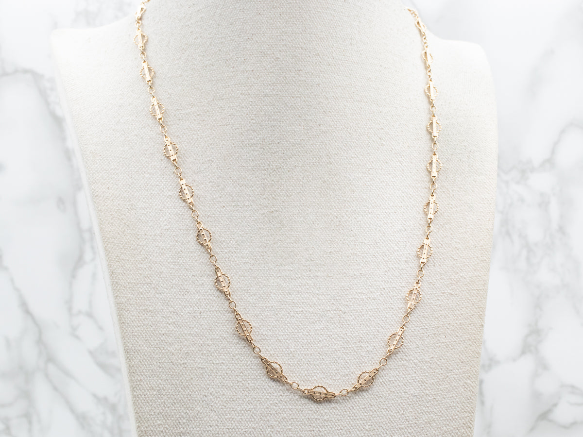 Long Yellow Gold Fancy Link Chain