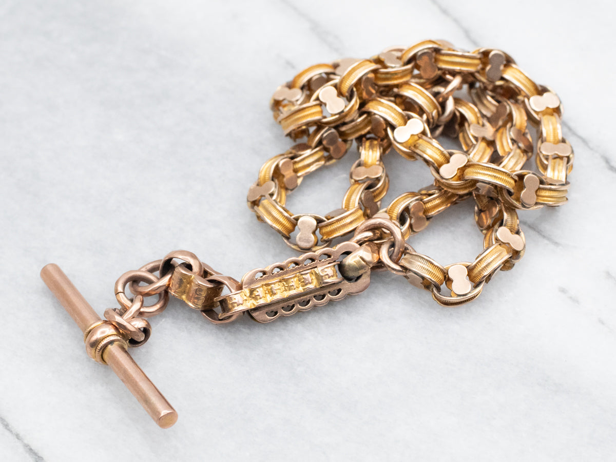 Antique Rose Gold Victorian T-Bar Watch Chain