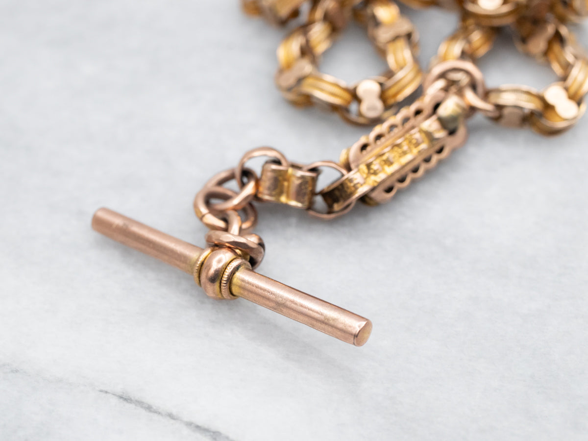 Antique Rose Gold Victorian T-Bar Watch Chain