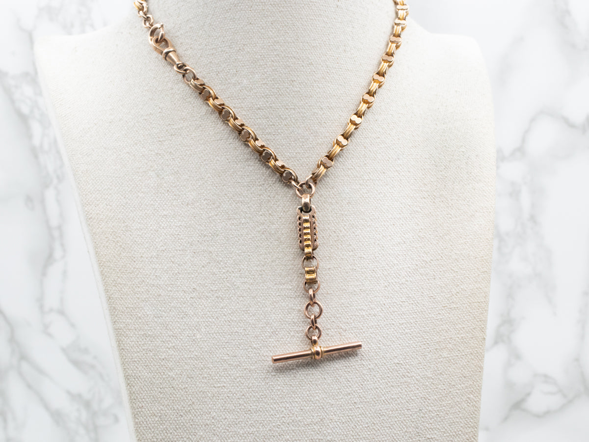 Antique Rose Gold Victorian T-Bar Watch Chain