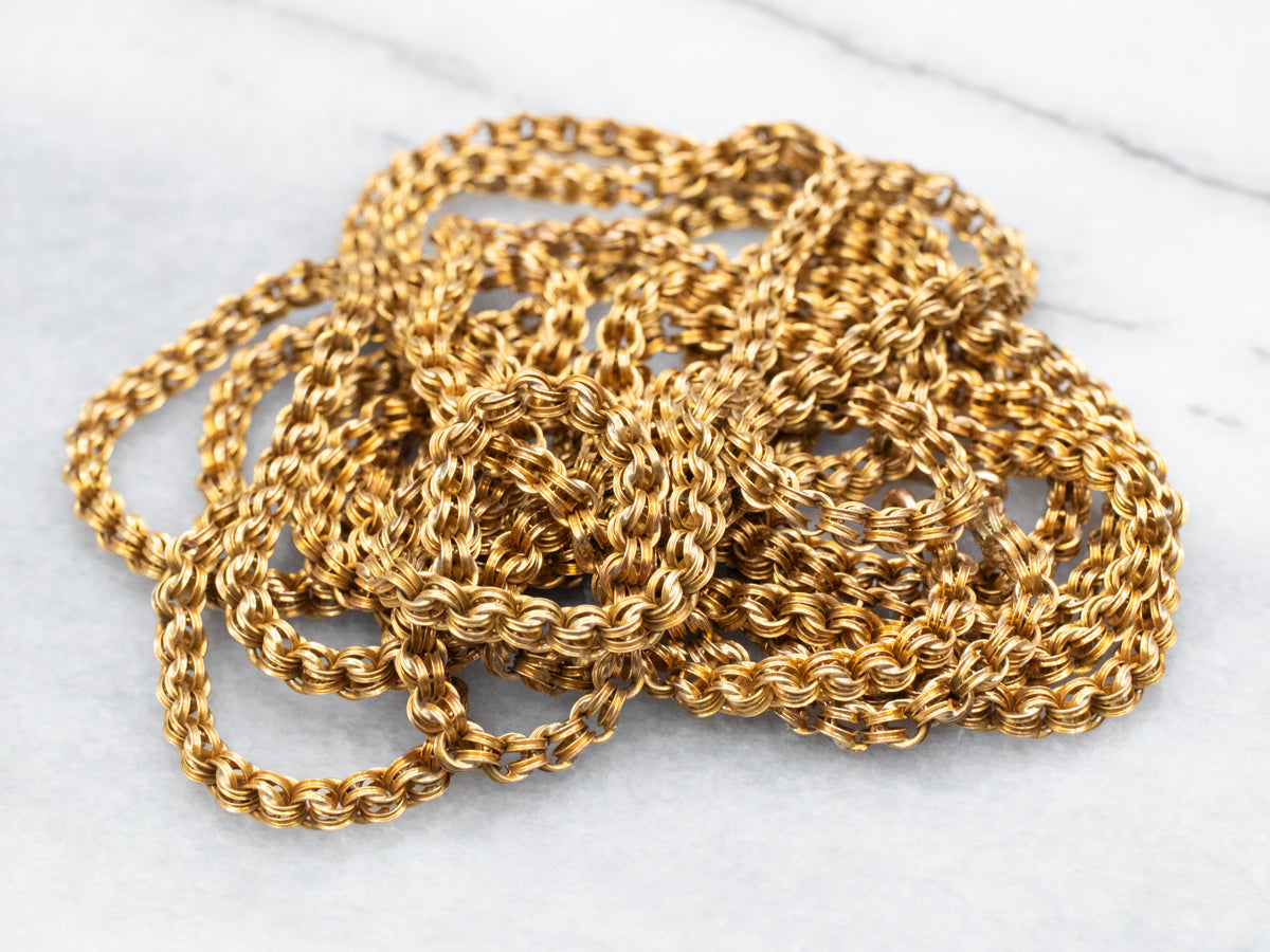 Long Antique Gold Double Link Rolo Chain