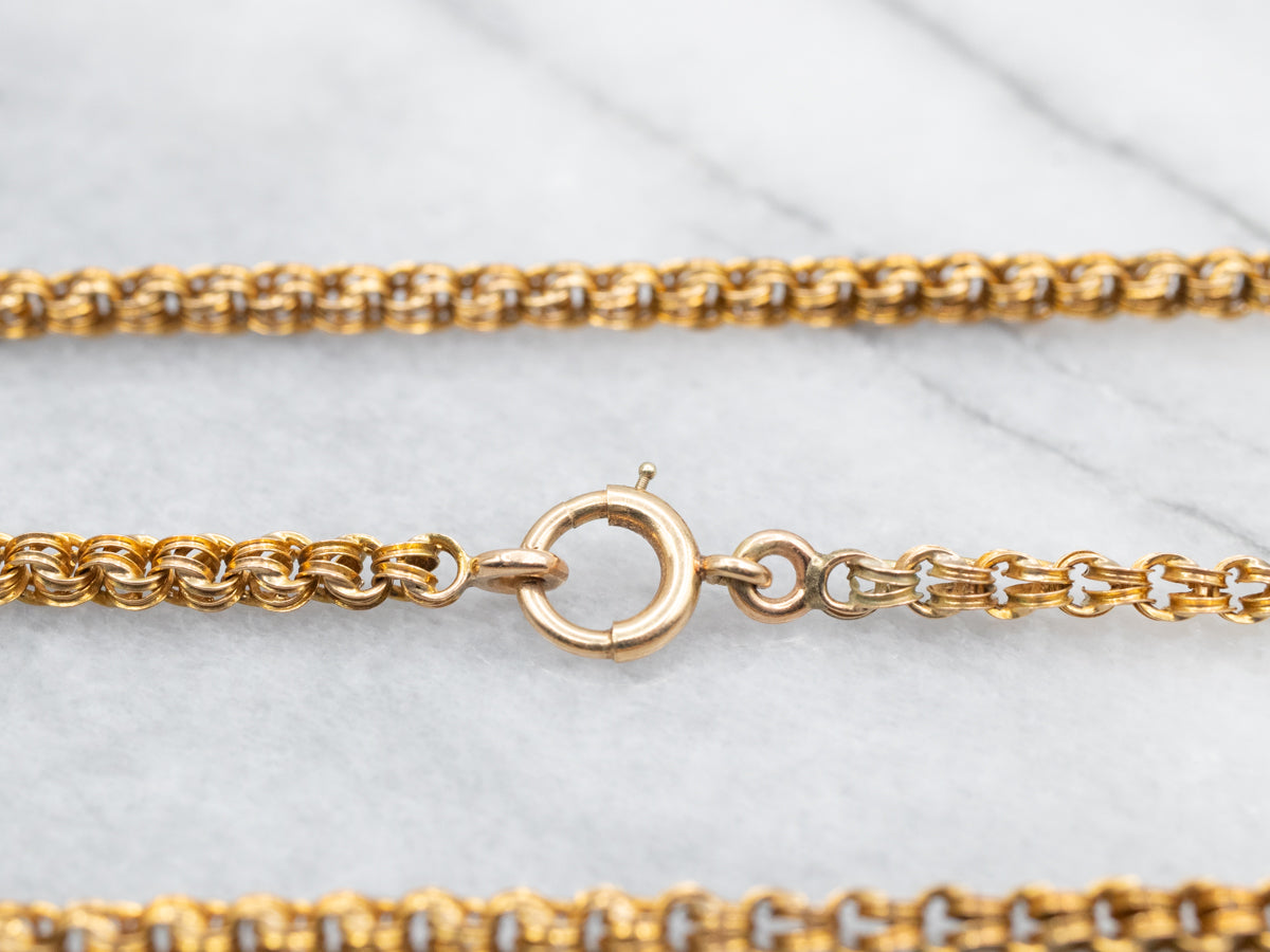 Long Antique Gold Double Link Rolo Chain
