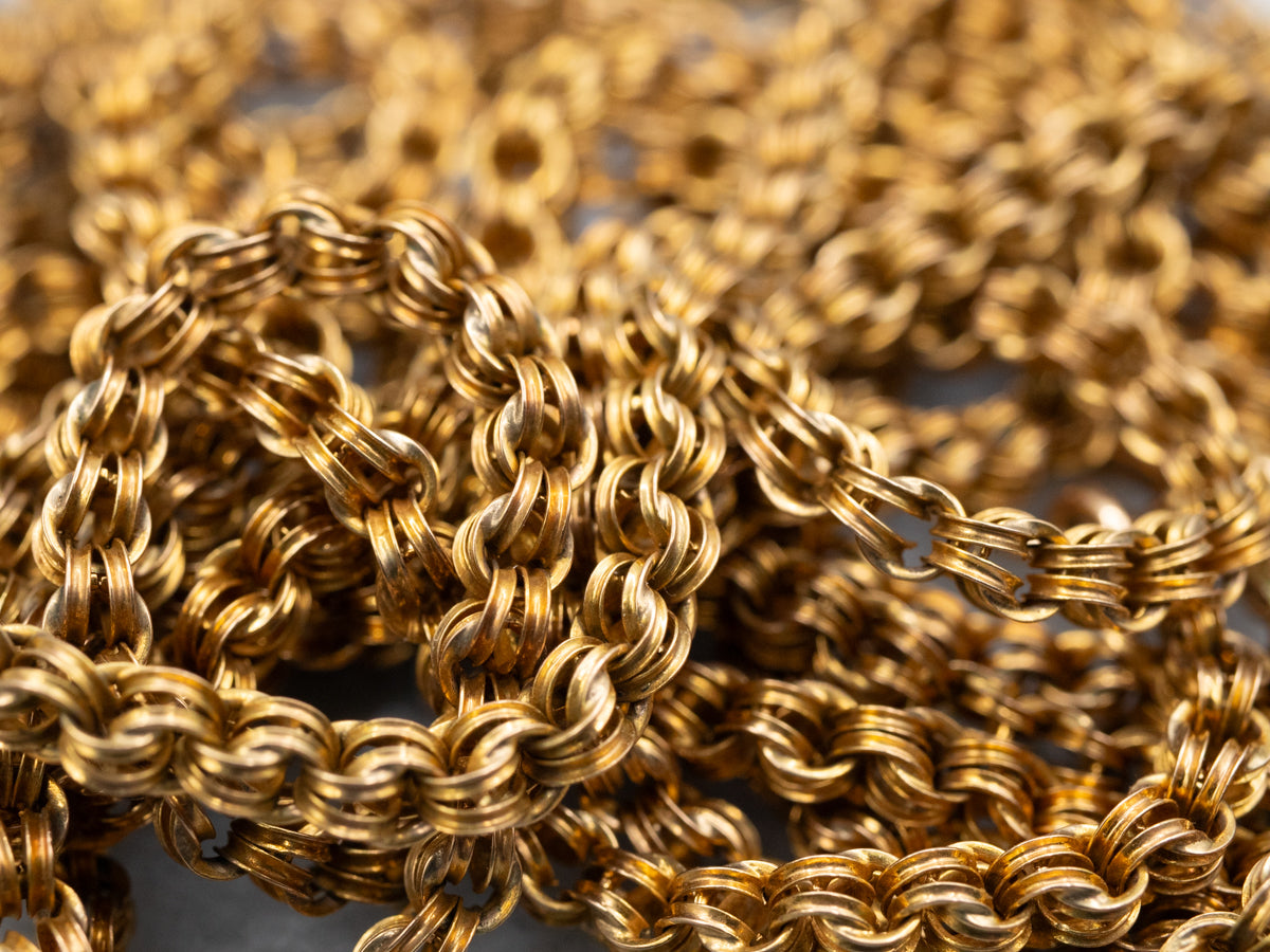 Long Antique Gold Double Link Rolo Chain