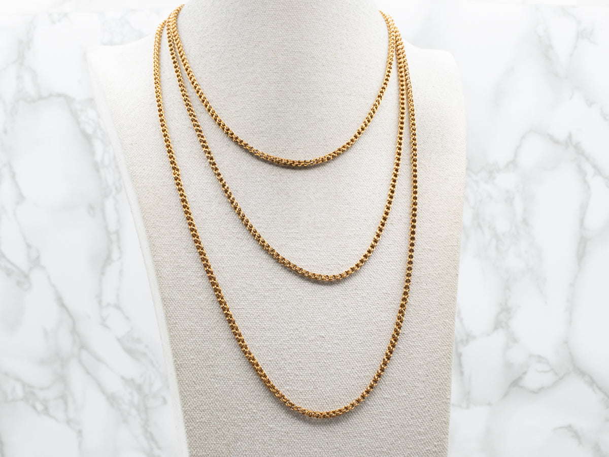 Long Antique Gold Double Link Rolo Chain