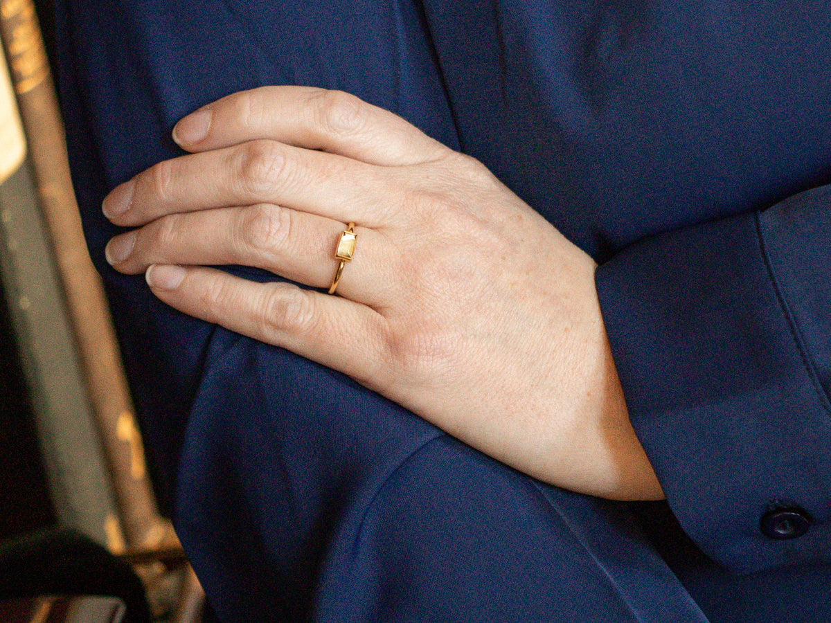 Bezel Set East to West Set Aquamarine Solitaire Ring