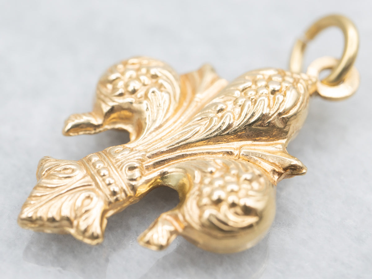 Vintage Ornate Puffy Fleur de Lis Pendant