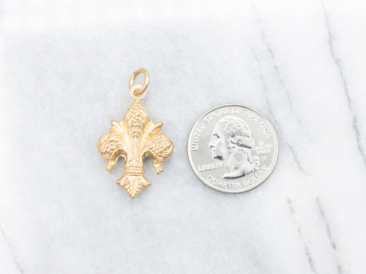 Vintage Ornate Puffy Fleur de Lis Pendant