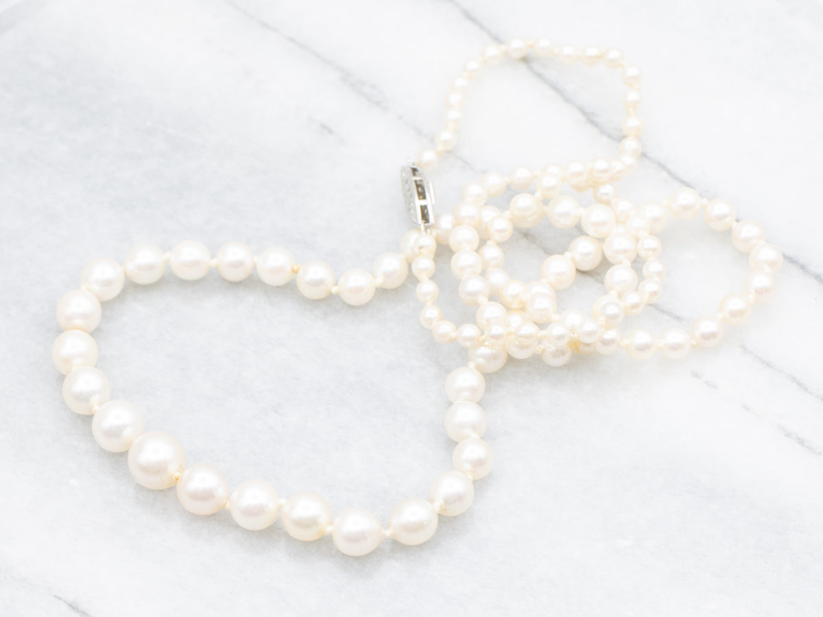Graduated Saltwater Pearl Necklace with Diamond on Clasp