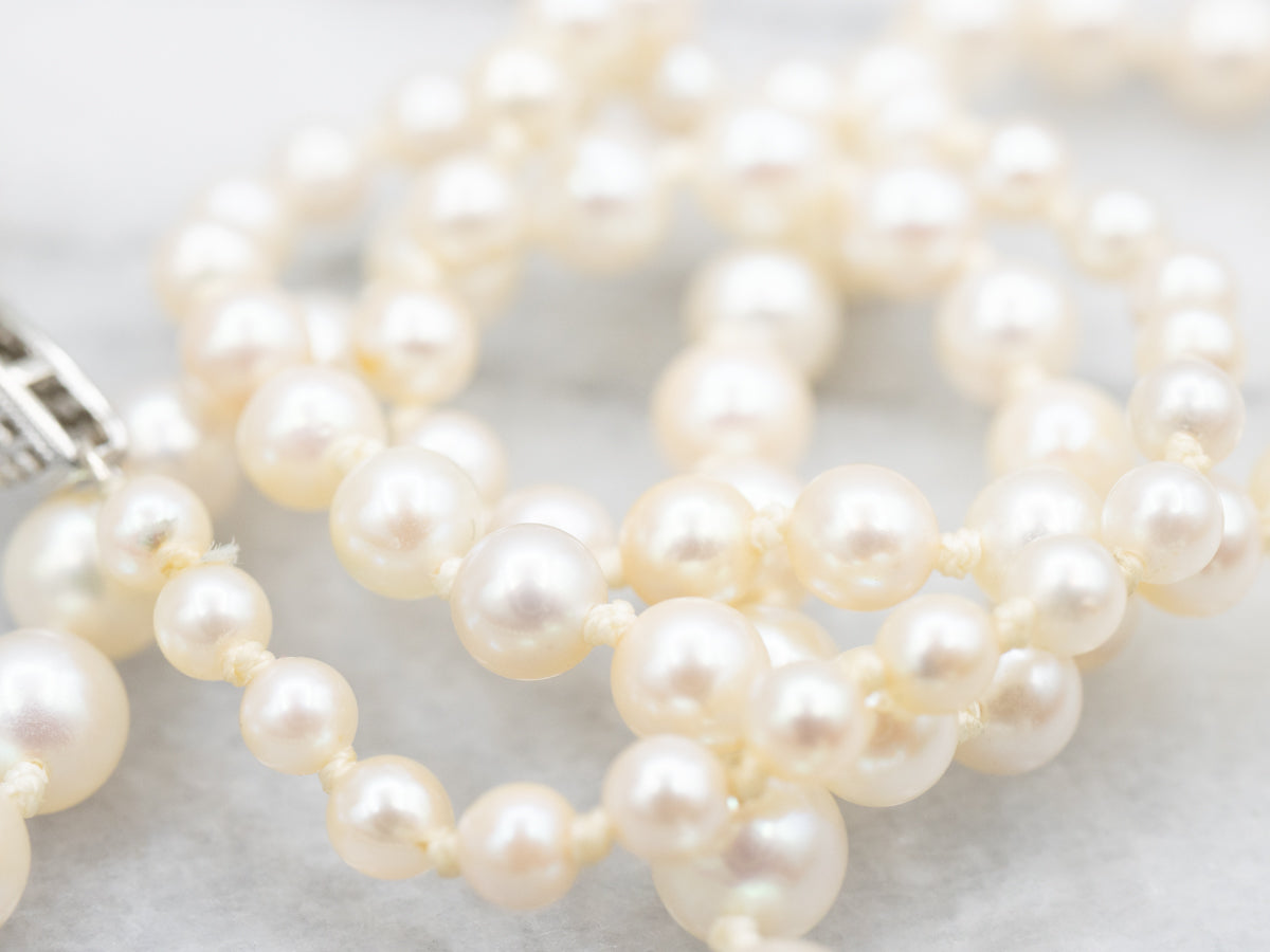 Graduated Saltwater Pearl Necklace with Diamond on Clasp