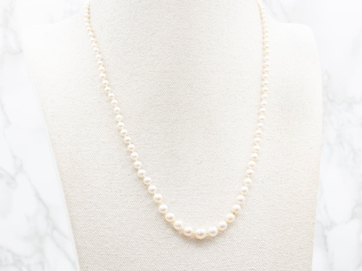 Graduated Saltwater Pearl Necklace with Diamond on Clasp