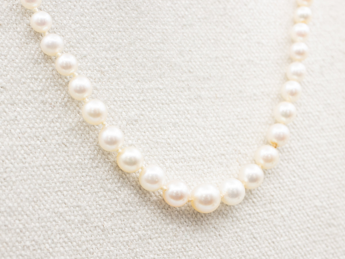 Graduated Saltwater Pearl Necklace with Diamond on Clasp