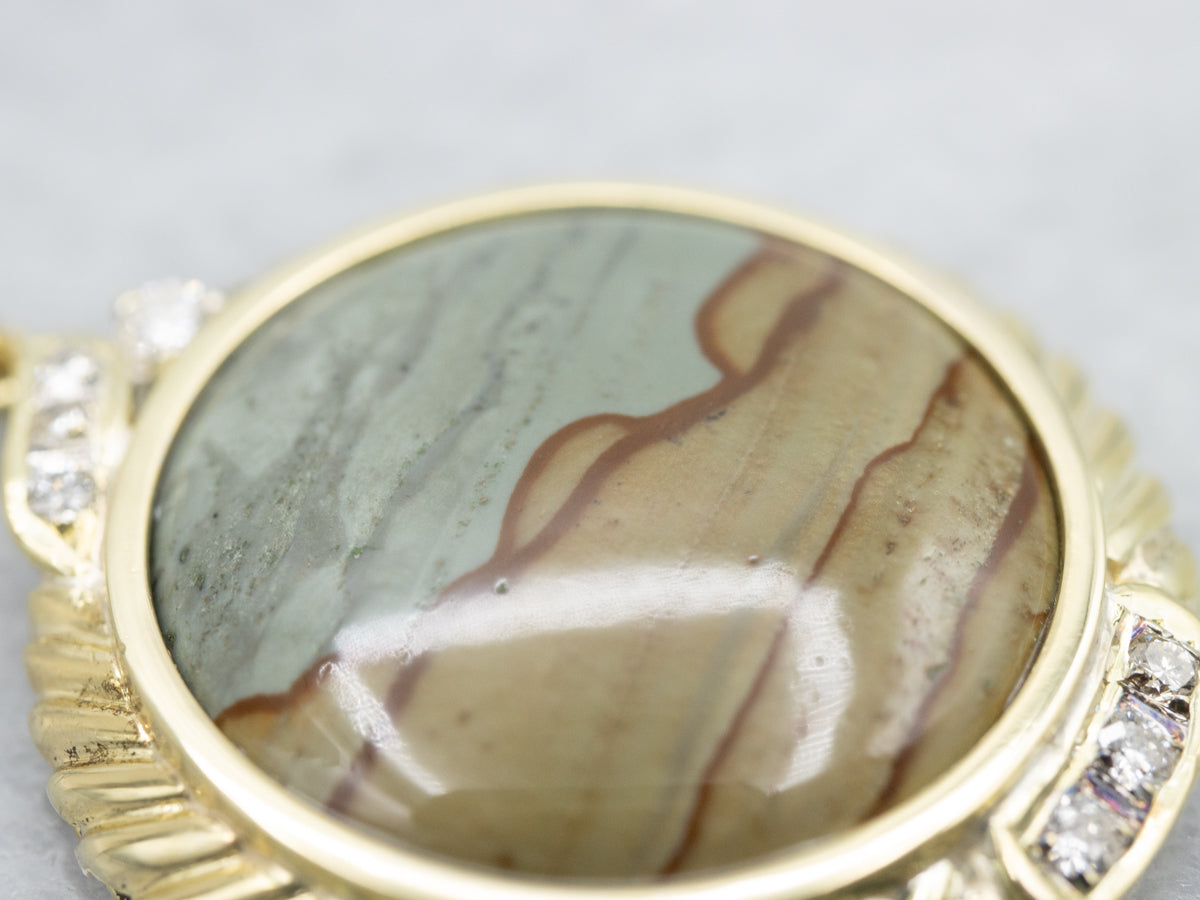 Stunning Landscape Jasper and Diamond Pendant