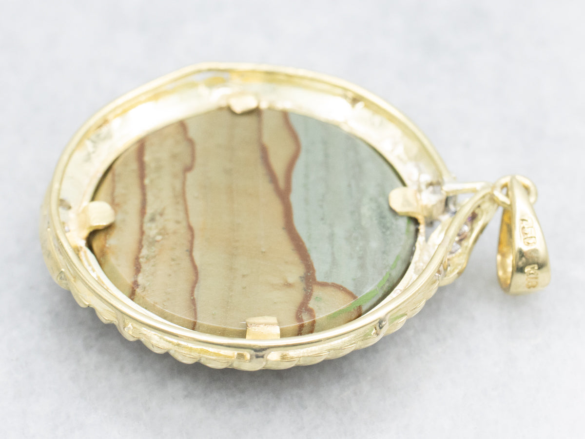 Stunning Landscape Jasper and Diamond Pendant