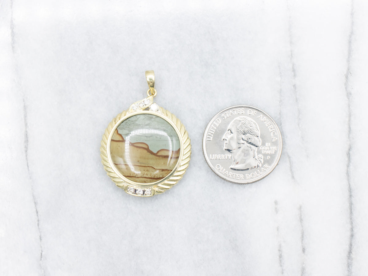 Stunning Landscape Jasper and Diamond Pendant